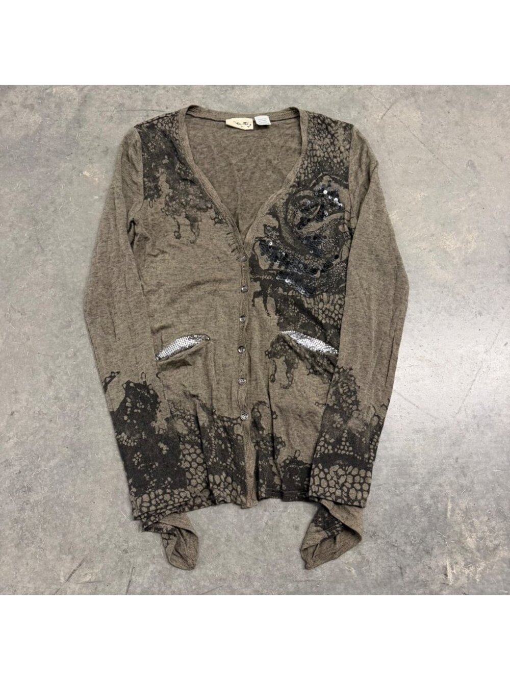 Y2K Miss Me Grunge Sequin Embellished Long Sleeve Cardigan Size L